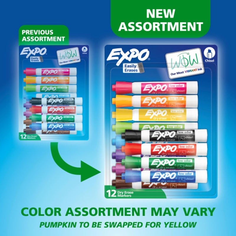 EXPO Low Odor Dry Erase Markers, Chisel Tip, Assorted Colors, 12 Count - Image 2