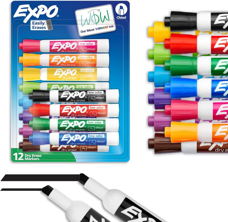 EXPO Low Odor Dry Erase Markers, Chisel Tip, Assorted Colors, 12 Count - Image 1