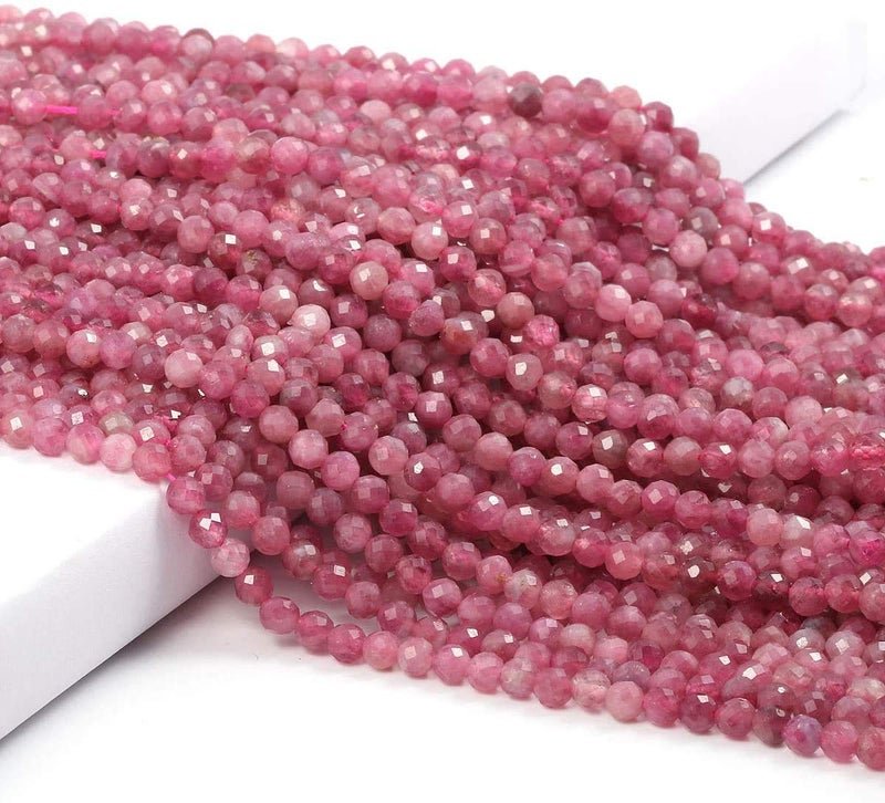 2 Strands Pink Tourmaline Beads Natural Stone Beads Section Faceted Loose Beads for DIY Jewelry Making Necklace Bracelets Length 15 Size 4mm