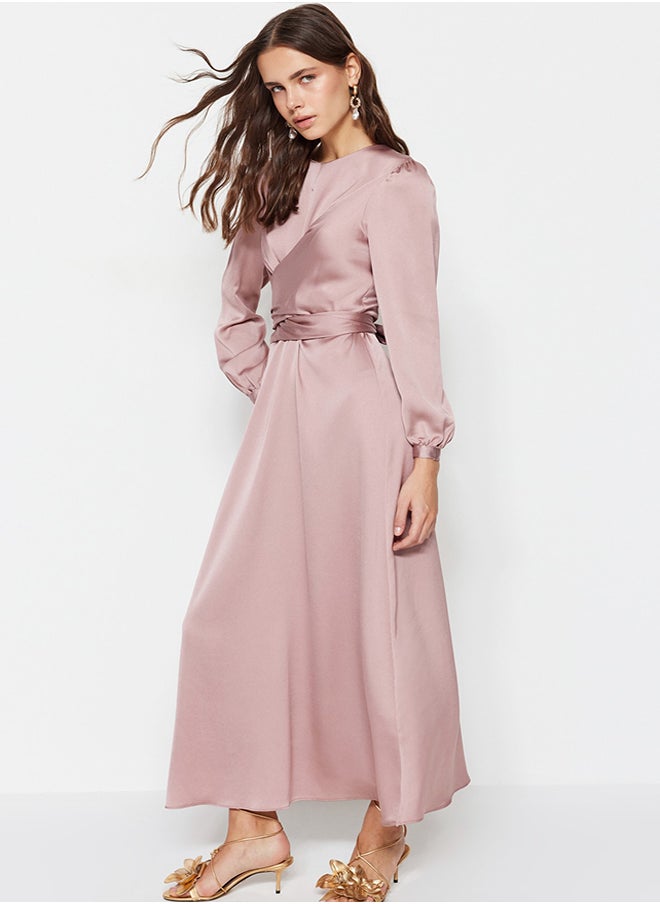 trendyol - Pink Cross Tie Detailed Satin Evening Dress TCTAW22EB0105 - Image 1