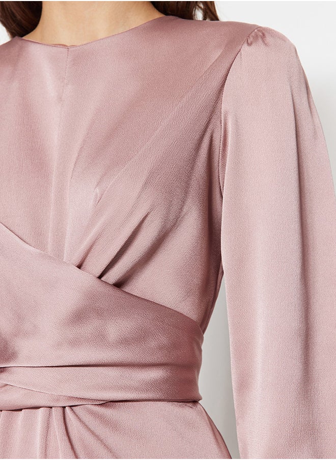 trendyol - Pink Cross Tie Detailed Satin Evening Dress TCTAW22EB0105 - Image 1