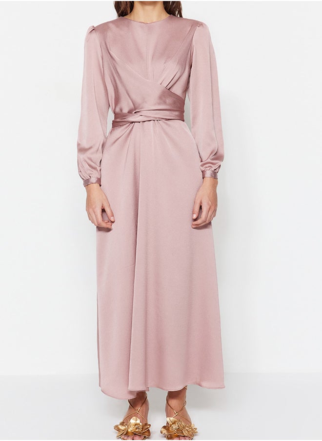 trendyol - Pink Cross Tie Detailed Satin Evening Dress TCTAW22EB0105 - Image 1
