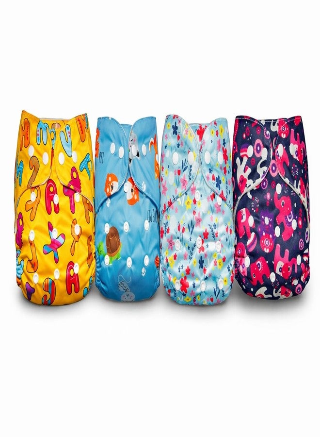 Viscous Cloth Baby Diaper Combo Pack | Leakage Proof Adjustable Cloth Diaper | Washable Reusable Diaper With Insert Pad | Infant Toddler Care Essentials | 3M To 3Years | Pack of 4 | Design -3 - Image 1