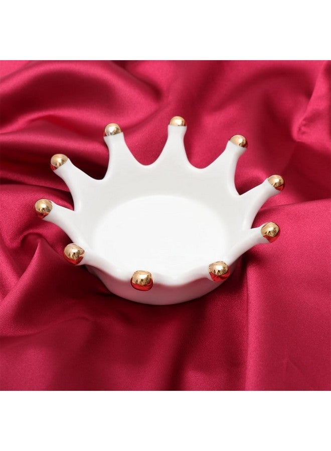 minkissy Minkissy Ceramic Nail Art Palette Crown Shape Manicure Palette Color Mixing Pigment Palette Pigment Holder Finger Ring Plate for Art Nail Makeup (White) - Image 2