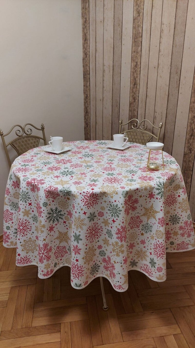 Round, Christmas Patterned, Duck (Liquid Repellent, Stain Resistant) Fabric, Table Cloth