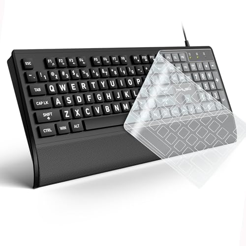 MIKUSO Large Print Computer Keyboard,High Contrast Big Letter Keyboard for Seniors Visually Impaired Low Vision,Laser Etched Non-Fade Keys,Wired USB Full Size with Wrist Rest for Windows（No Backlit） - Image 1