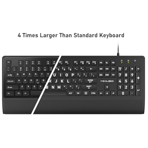 MIKUSO Large Print Computer Keyboard,High Contrast Big Letter Keyboard for Seniors Visually Impaired Low Vision,Laser Etched Non-Fade Keys,Wired USB Full Size with Wrist Rest for Windows（No Backlit） - Image 2