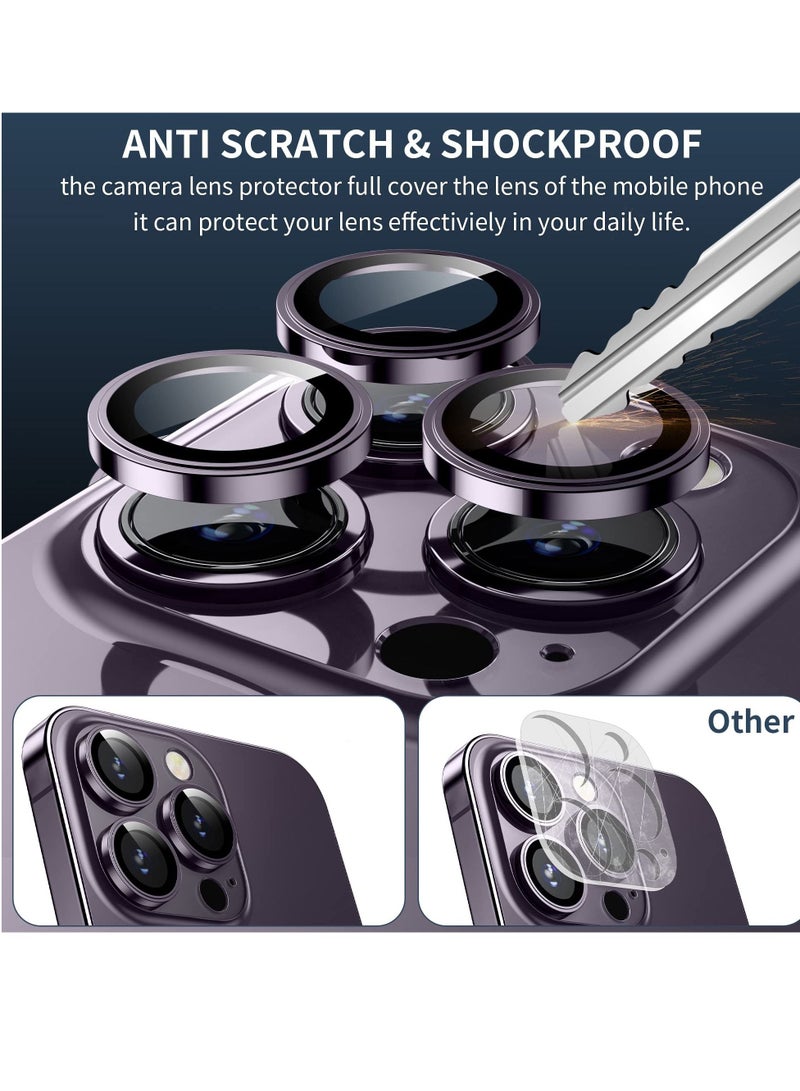 KASTWAVE for iPhone 14 Pro/iPhone 14 Pro Max Camera Lens Protector, [Keep Lens Original Design] Anti-Scratch 9H Tempered Glass Camera Cover Screen Protector Metal Ring Accessories - Deep Purple  - Image 3