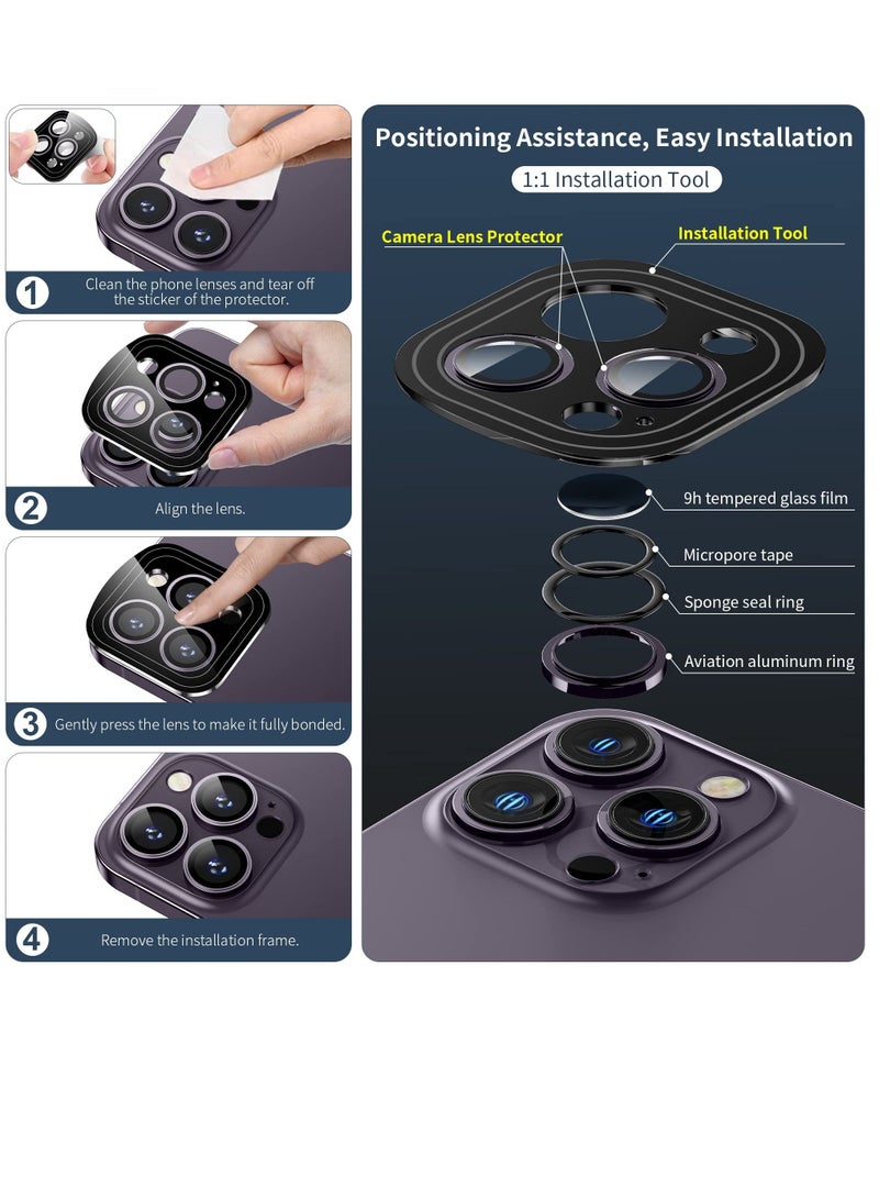 KASTWAVE for iPhone 14 Pro/iPhone 14 Pro Max Camera Lens Protector, [Keep Lens Original Design] Anti-Scratch 9H Tempered Glass Camera Cover Screen Protector Metal Ring Accessories - Deep Purple  - Image 2