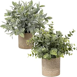 Briful Artificial Potted Plants Set of 2 Small Faux Plant Eucalyptus Mini Fake Plant Decor for Home Table Office Room - Image 1