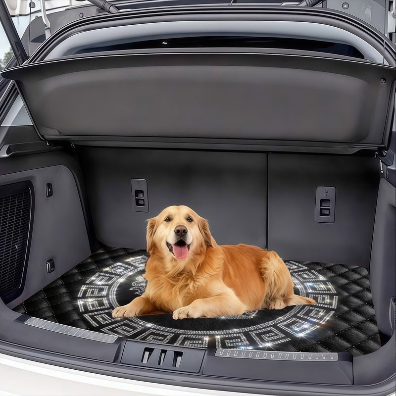 1pc Luxury Crown Design Car Trunk Mat Quilted Greek Key Border - Image 3
