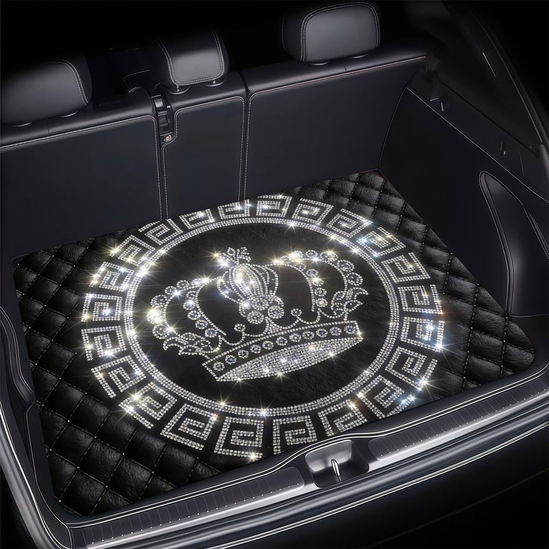 1pc Luxury Crown Design Car Trunk Mat Quilted Greek Key Border - Image 1