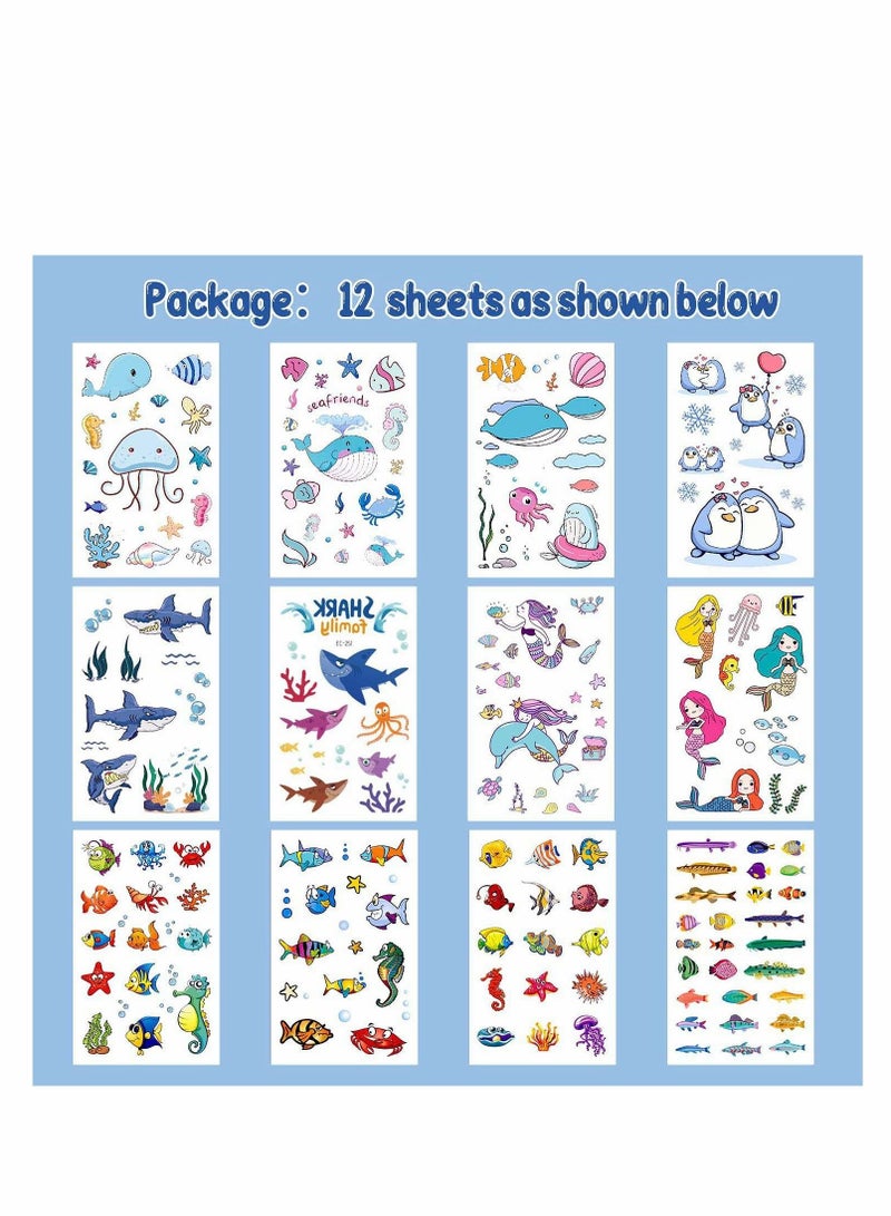 Excefore Ocean Theme Temporary Tattoos, Fake Tattoos Stickers With Mermaid Shark Tropical Fish Whale, Beach Pool Under Sea Decorations Birthday Party Supplies Favors for Boys and Girls, 12 Sheets  - Image 3