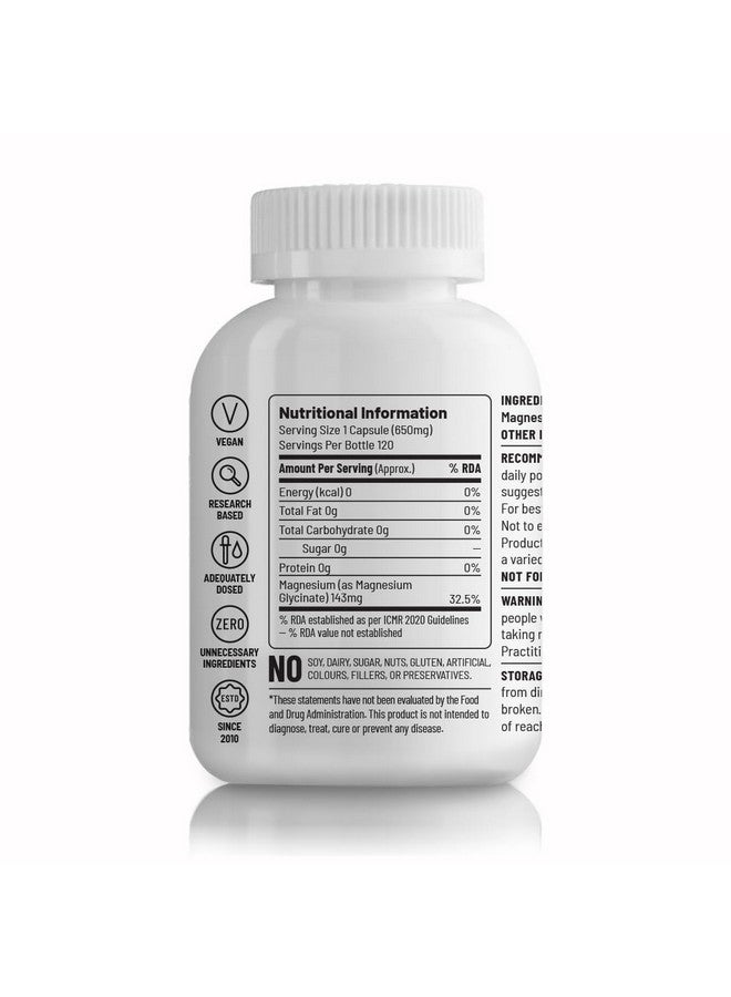 Unived High Absorption Magnesium Glycinate - 650mg - 22% Elemental Magnesium (120 Capsules)