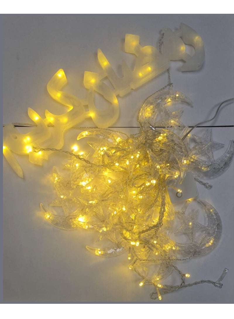 ضوء رمضان 3 متر 136 LED ضوء سلسلة LED ضوء زخرفي متعدد الأوضاع يعمل مع قابس 3 دبابيس لديكور رمضان ضوء زينة العيد أبيض دافئ مع أضواء ستارة نجمة وقمر بعلامة رمضان كريم - Image 5