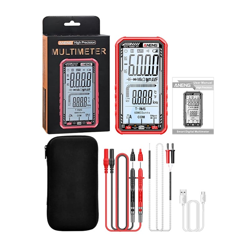 Digital Multimeter 620C, 6000 Counts Electrical Tester with Auto Ranging, Backlit LCD Display, NCV Detector - Durable Design, Multi - Function for Electricians and DIY Use (Red) - Image 5