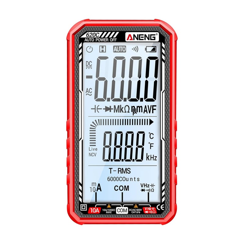 Digital Multimeter 620C, 6000 Counts Electrical Tester with Auto Ranging, Backlit LCD Display, NCV Detector - Durable Design, Multi - Function for Electricians and DIY Use (Red) - Image 2