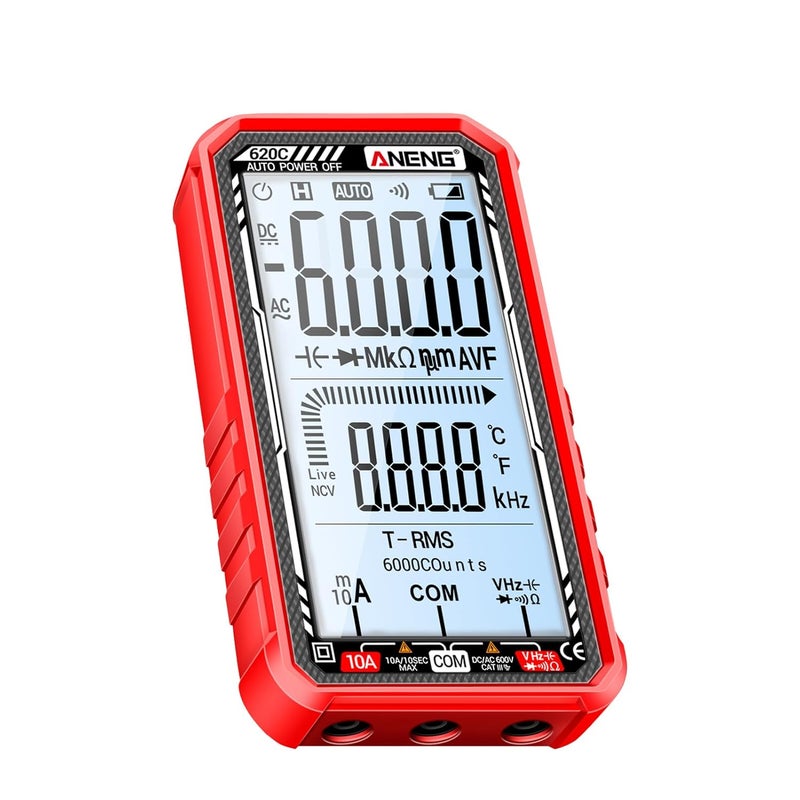 Digital Multimeter 620C, 6000 Counts Electrical Tester with Auto Ranging, Backlit LCD Display, NCV Detector - Durable Design, Multi - Function for Electricians and DIY Use (Red) - Image 4