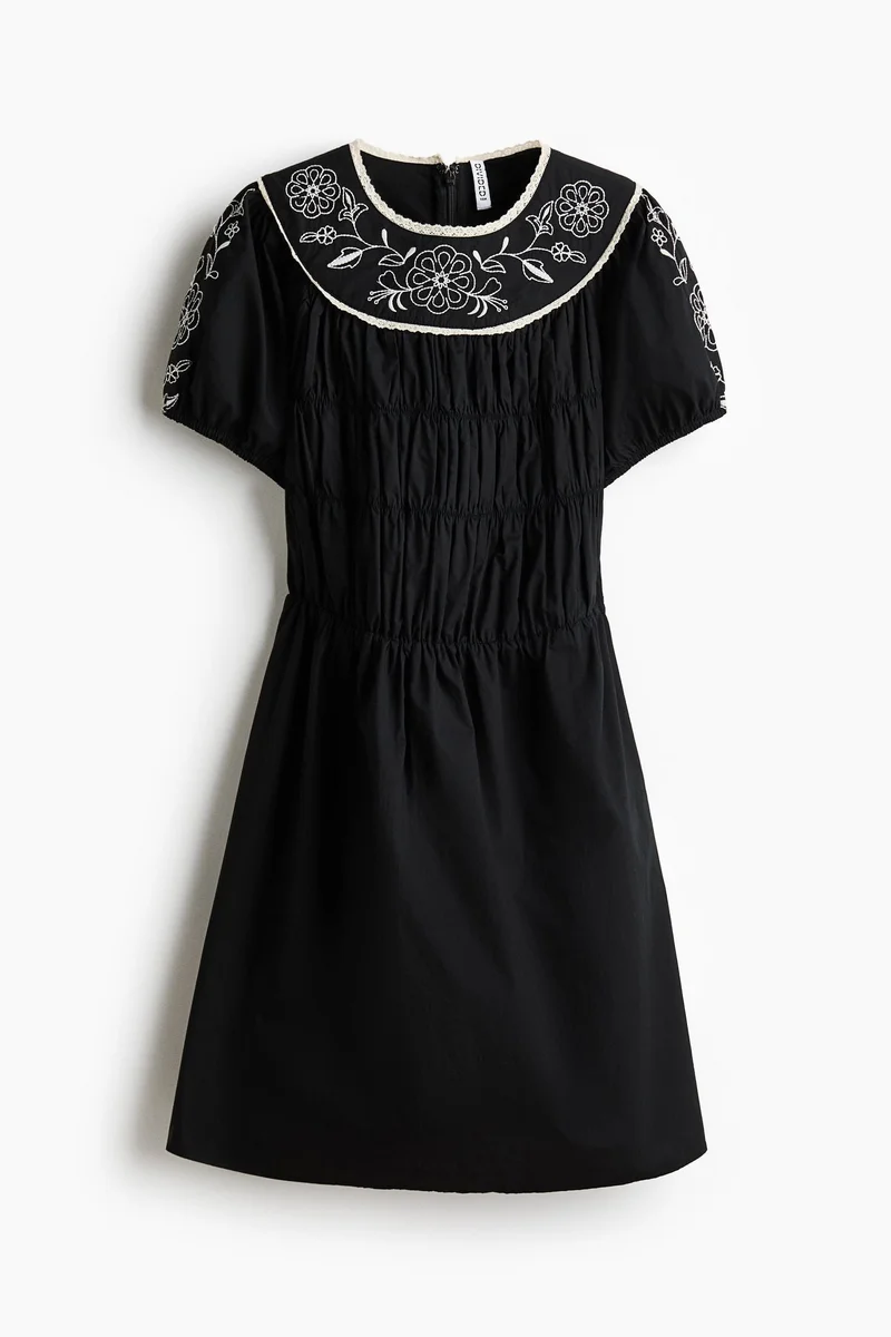 Embroidered poplin dress