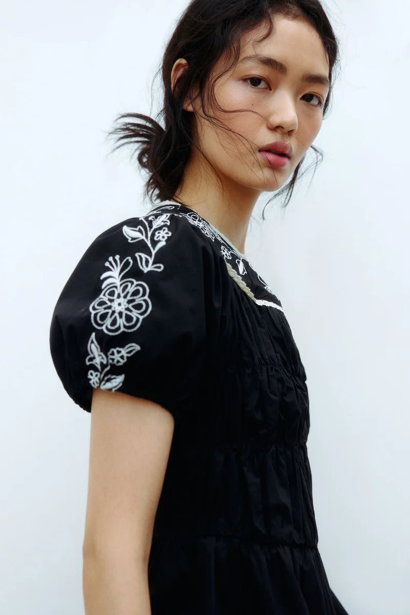 H&M  Embroidered poplin dress for Women | Best Price UAE