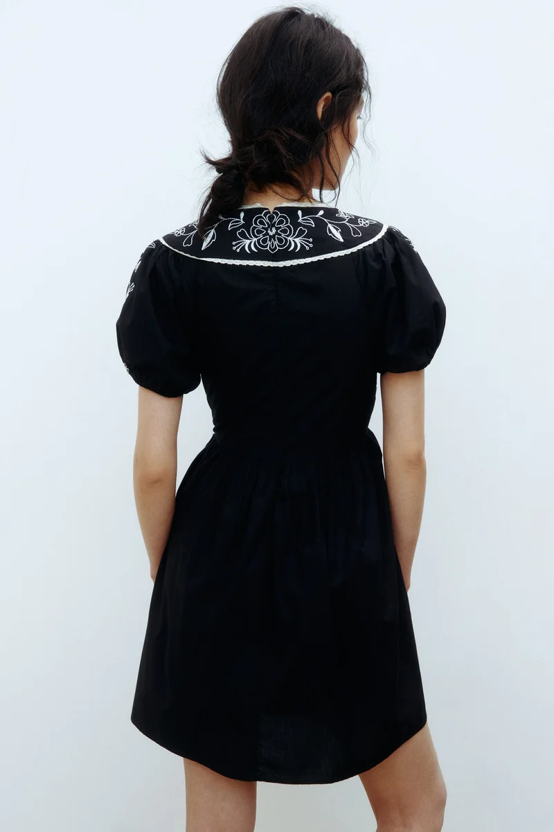 H&M  Embroidered poplin dress for Women | Best Price UAE