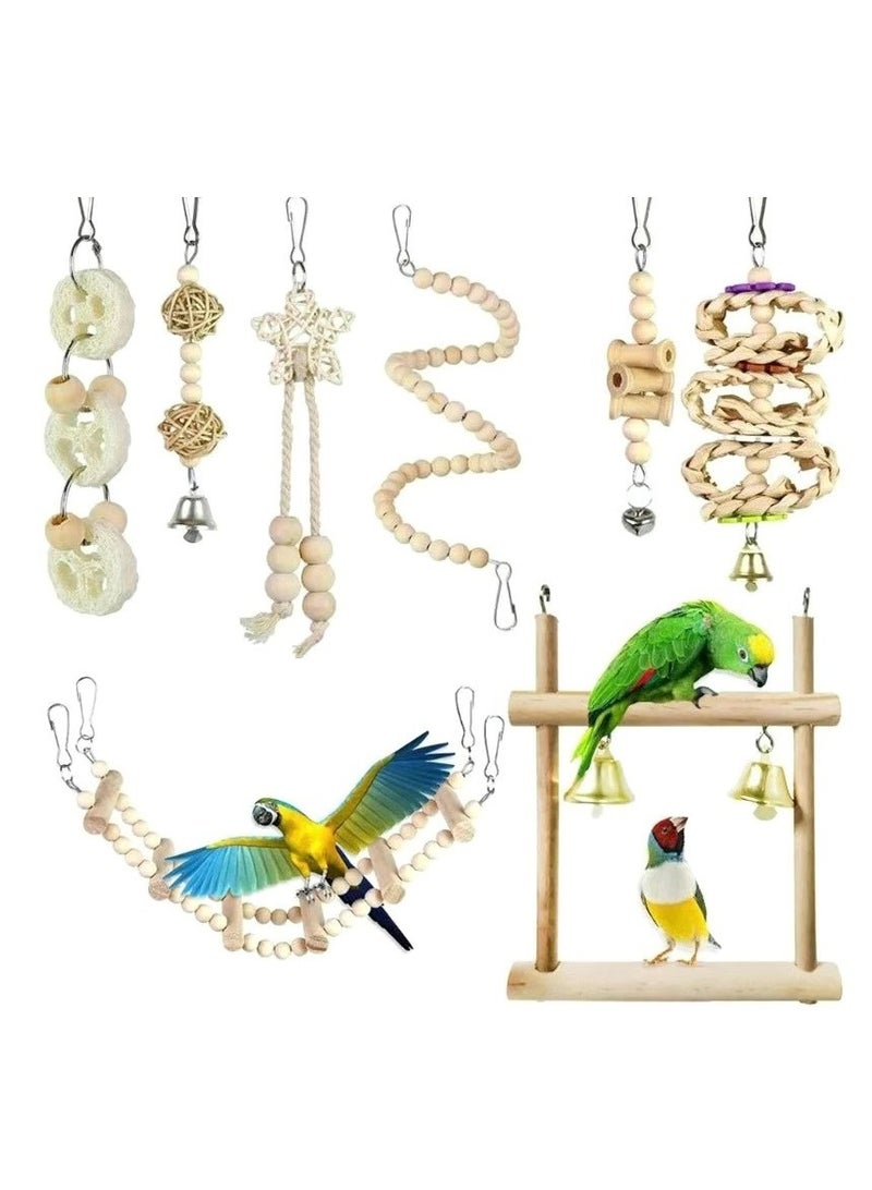 عام لعب الببغاء القضم ، لعب الطيور ، سوينغ سلم ، سلم لينة ، حبة خشبية الدورية الدرج اللون الأساسي 8 قطعة مجموعة - Image 1
