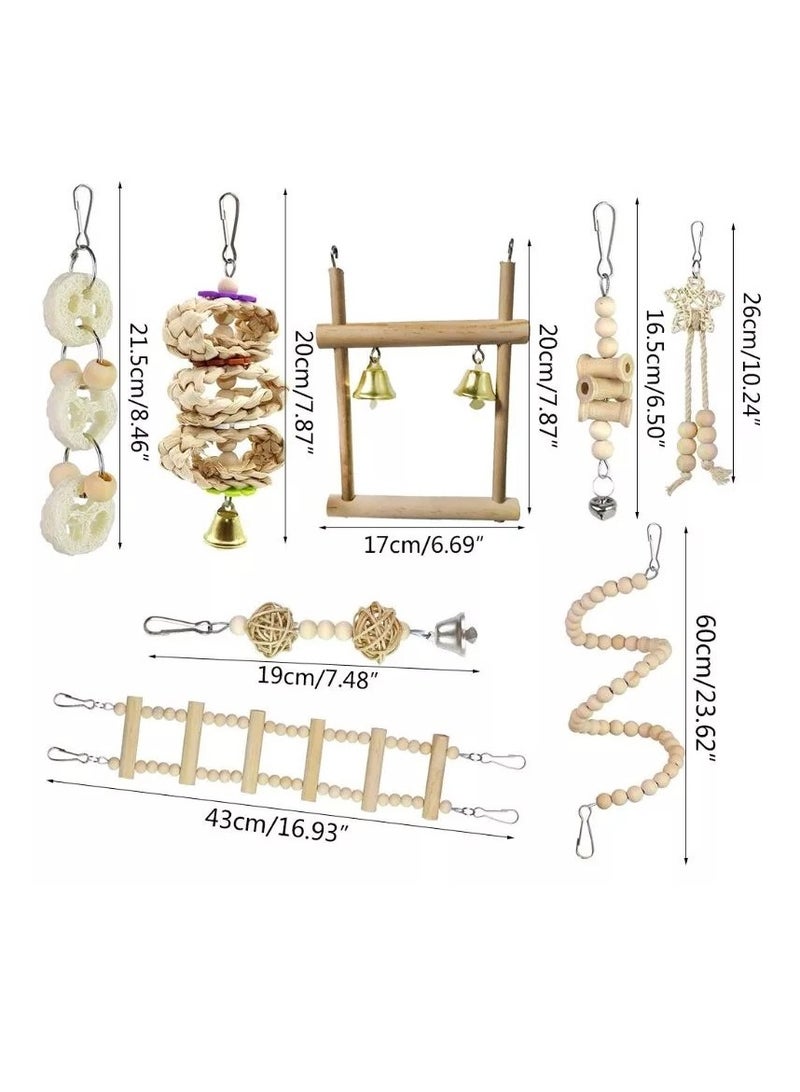 عام لعب الببغاء القضم ، لعب الطيور ، سوينغ سلم ، سلم لينة ، حبة خشبية الدورية الدرج اللون الأساسي 8 قطعة مجموعة - Image 2