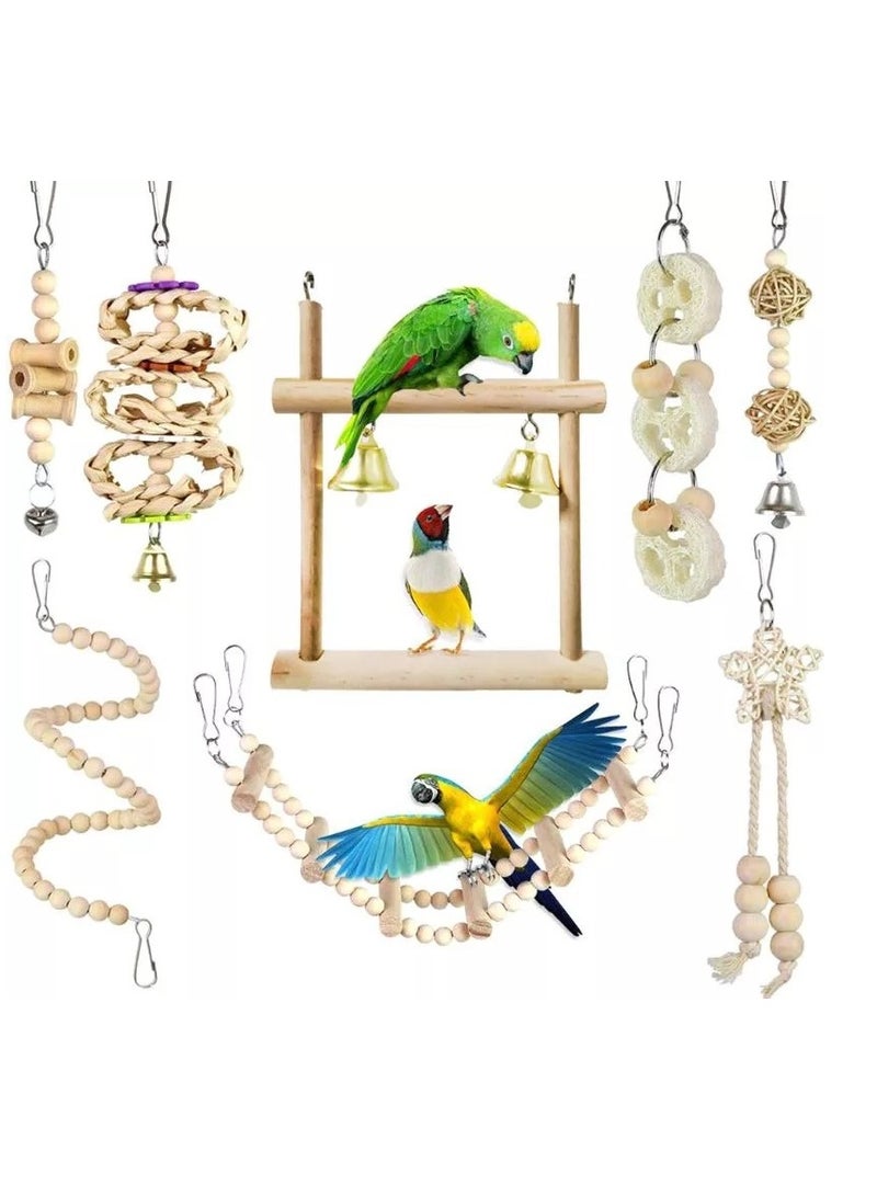 عام لعب الببغاء القضم ، لعب الطيور ، سوينغ سلم ، سلم لينة ، حبة خشبية الدورية الدرج اللون الأساسي 8 قطعة مجموعة - Image 3