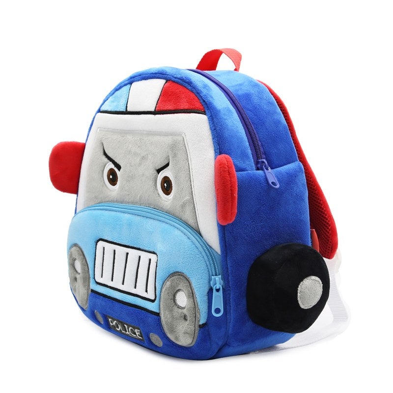 Plush Kids Backpack, Police Car Vehicle Design, Soft Lightweight School Bag for Toddlers and Preschool Kids - Image 2