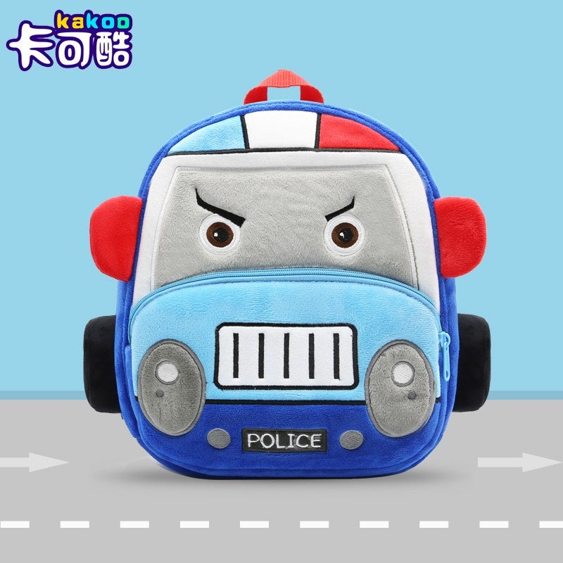 Plush Kids Backpack, Police Car Vehicle Design, Soft Lightweight School Bag for Toddlers and Preschool Kids - Image 1