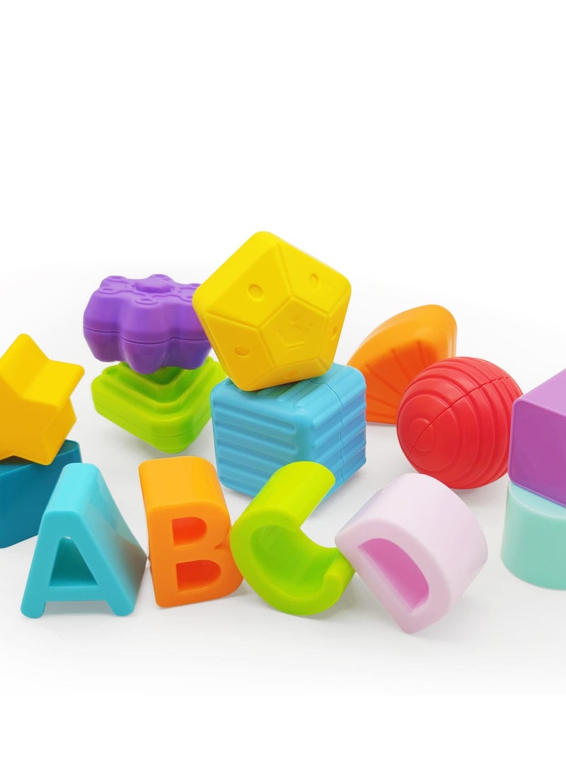 Baby Shape Sorting Toy, Sensory Sorting Bin with Elastic Bands, Colorful Cube with 14PCS Sensory Shape Blocks,Sorter Sorting Brain Toys for Ages 12 Months+ (15Pcs Baby Shape Sorting Toy)