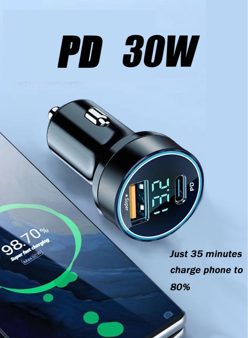Aurelia PD 30W Car Charger for phone Fast Car Adapter Dual USB type c Car Plug Adapter Car Charger Type C Compatible with iPhone 16 Pro Max/16 Pro/15/14/13 Pro Max/12/11,iPad Pro/mini 6,Samsung S24/S23,Huawei Mate60,etc - Image 1