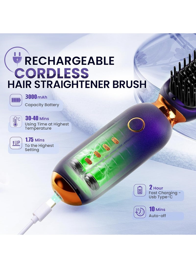 Cordless Hair Straightening Brush Portable Hair Straightener for Travel Mini and Lightweight Hot Comb Straightener for Women - Image 3