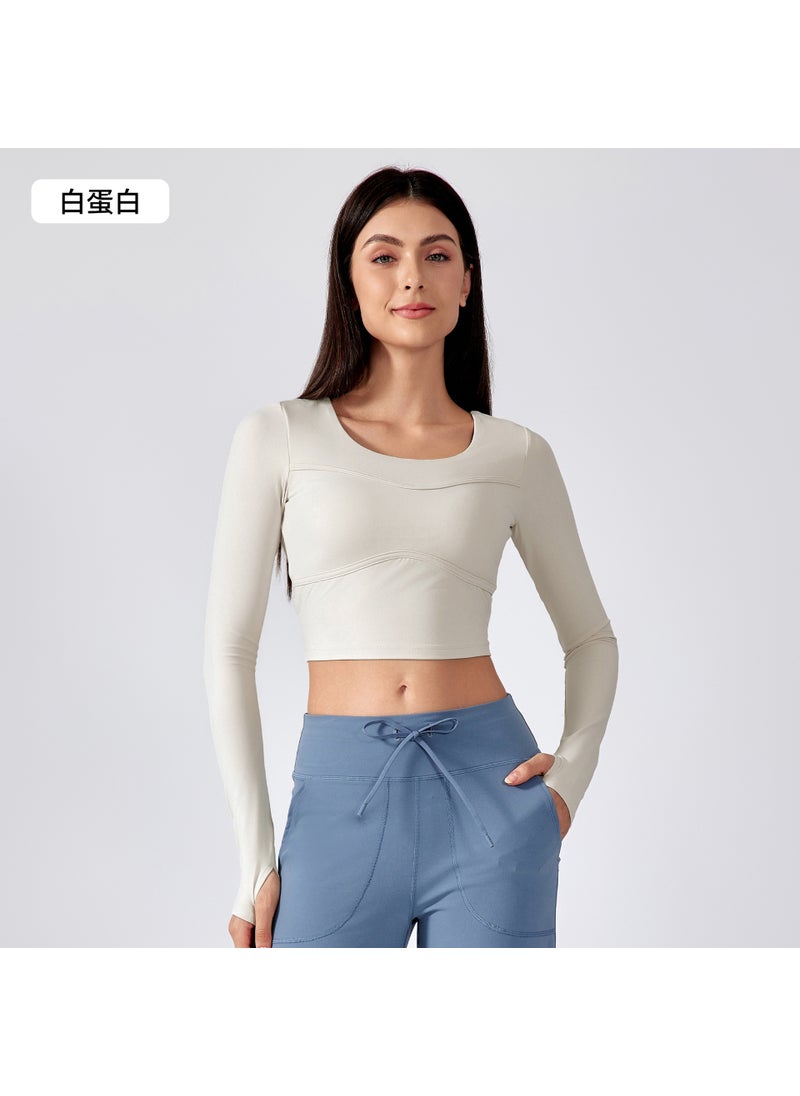 Generic - Womens Long Sleeve Yoga Crop Top DAW201 White protein - Image 1