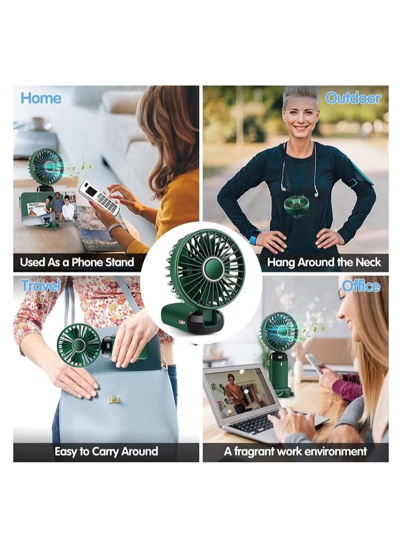 جي أس مروحة صغيرة محمولة باليد، 5 سرعات مروحة شخصية محمولة مع شاشة مؤشر 90 درجة قابلة للضبط مروحة تبريد قابلة للإزالة قاعدة، مروحة هادئة للنقل الخارجي لوزارة الداخلية، عمل لمدة 16 إلى 24 ساعة (أخضر) - Image 3