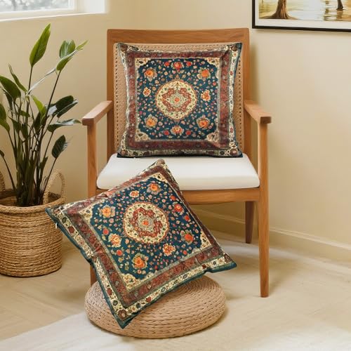 QoBexim Vintage Floral Soft Velvet Throw Pillow Covers 18x18 In Boho Pillowcases, Indian Antique Ethnic Tribal Decor Double Sided Pattern Cushion Cover for Sofa, Living Room,Farmhouse,Dark Blue,2 Pack - Image 5