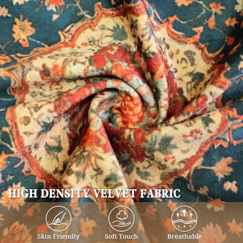 QoBexim Vintage Floral Soft Velvet Throw Pillow Covers 18x18 In Boho Pillowcases, Indian Antique Ethnic Tribal Decor Double Sided Pattern Cushion Cover for Sofa, Living Room,Farmhouse,Dark Blue,2 Pack - Image 2