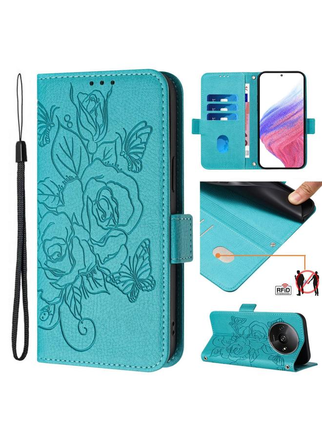 The Bros Case For Redmi A3 / Xiaomi Poco C61 4G Global Embossed Rose RFID Anti-theft Leather Phone Case