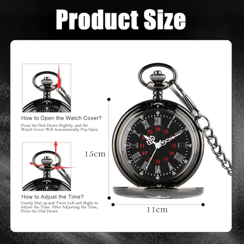 TecoKart® Roman Pocket Watch for Men – Vintage Retro Pocket Clock with Chain, Antique Watch for Men, Classic Pocket Watch Black Dial for Daily Use & Gifting - Image 2