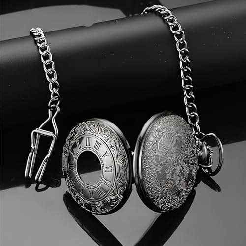 TecoKart® Roman Pocket Watch for Men – Vintage Retro Pocket Clock with Chain, Antique Watch for Men, Classic Pocket Watch Black Dial for Daily Use & Gifting - Image 4