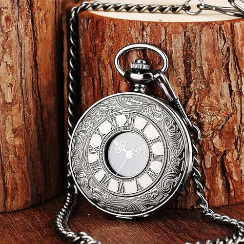 TecoKart® Roman Pocket Watch for Men – Vintage Retro Pocket Clock with Chain, Antique Watch for Men, Classic Pocket Watch Black Dial for Daily Use & Gifting - Image 5