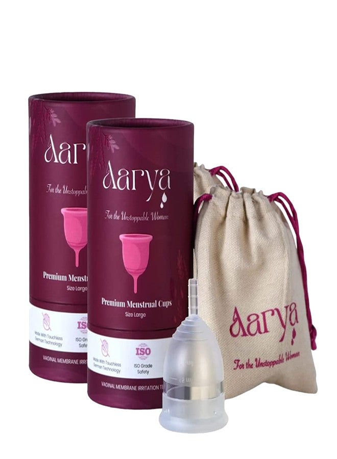 AARYA Reusable Menstrual Cup|Ultra Soft & Odourless|Medical Grade Silicone|Leak Free For 8-10 Hours|Fda Approved|Includes Protective Pouch|Pack Of 2 (Large Pack Of 2),Transparent - Image 1