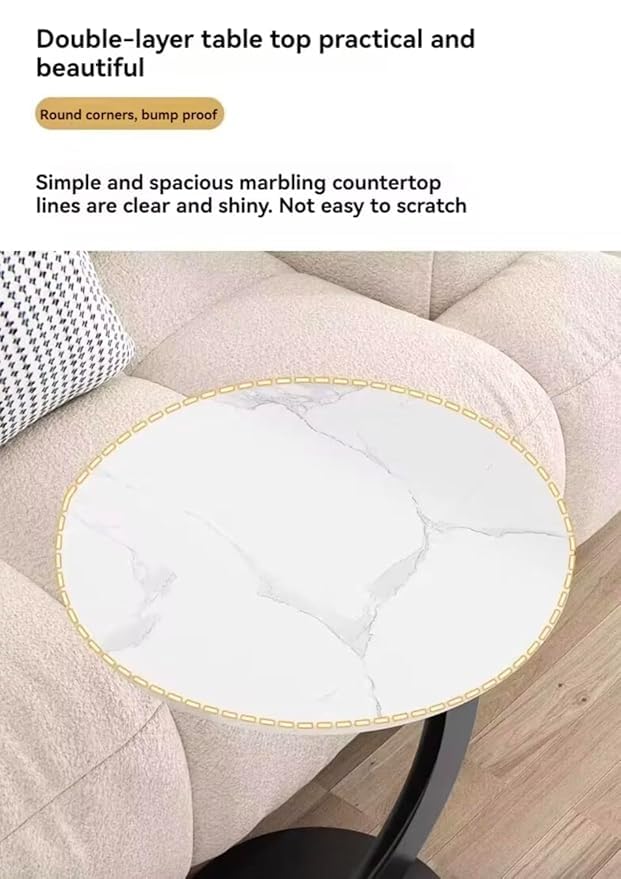 Brikipth Brikipth Dcor Bedside Cabinets CShaped Round Side Table Single Layer Marble Magazine Rack Office Living Room Hotel Sofa Side Table Easy to Move Basket Table - Image 3