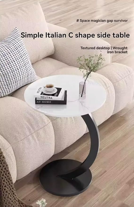 Brikipth Brikipth Dcor Bedside Cabinets CShaped Round Side Table Single Layer Marble Magazine Rack Office Living Room Hotel Sofa Side Table Easy to Move Basket Table - Image 2