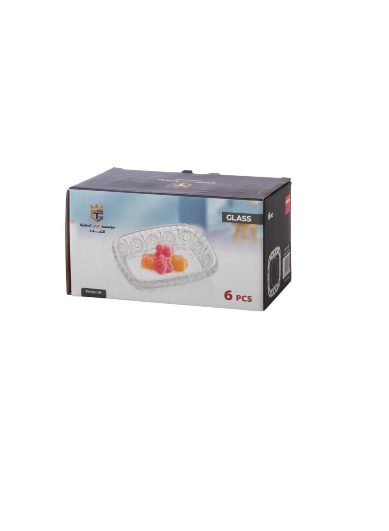 Clear glass plate set for nuts, sweets and all kinds of presentations, consisting of 6 plates, size 9*7 cm