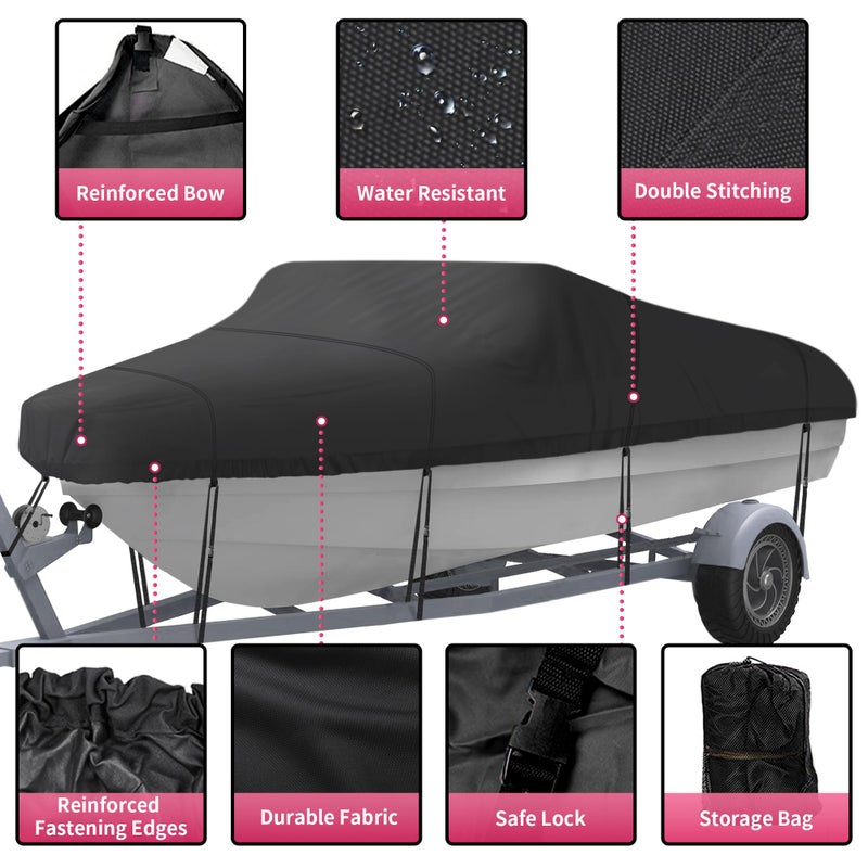 NEXCOVER Trailerable Boat Cover, Length: 14'-16' Beam Width: up to 90", Waterproof Heavy Duty Cover, Fits V-Hull, TRI-Hull, Runabout, Pro-Style, Bass Boat, Storage Bag & Tightening Straps Included. - Image 2