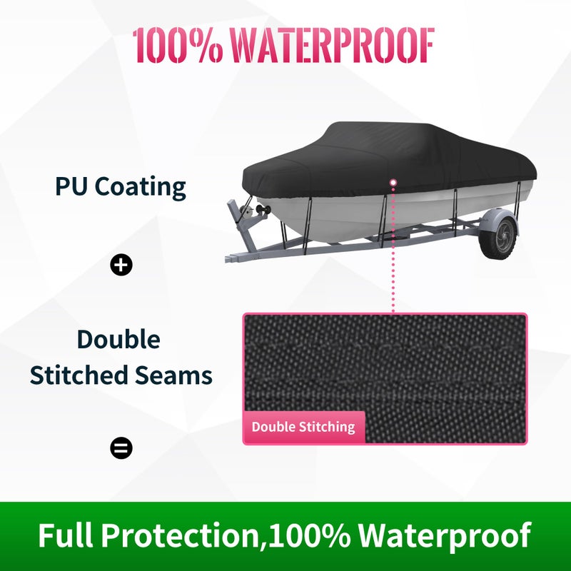 NEXCOVER Trailerable Boat Cover, Length: 14'-16' Beam Width: up to 90", Waterproof Heavy Duty Cover, Fits V-Hull, TRI-Hull, Runabout, Pro-Style, Bass Boat, Storage Bag & Tightening Straps Included. - Image 3