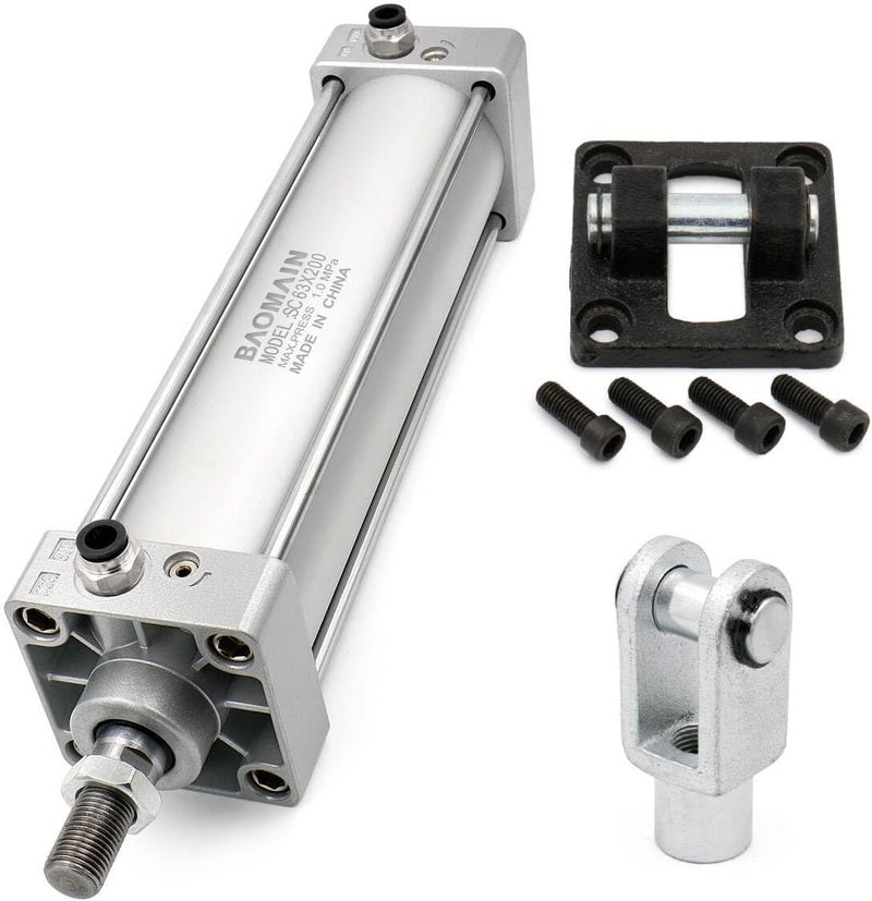 Baomain Pneumatic Air Cylinder SC 63 x 200, PT 3/8, Bore 2 1/2 inch(63mm), Stroke 8 inch(200mm),Dual Actionwith Foot Flange CY-63&CB-63,for Industrial Machinery - Image 2