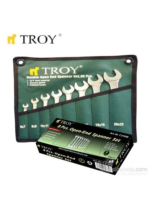 Troy 21508 Open End Wrench Set - 8 Pieces (6-22mm) 