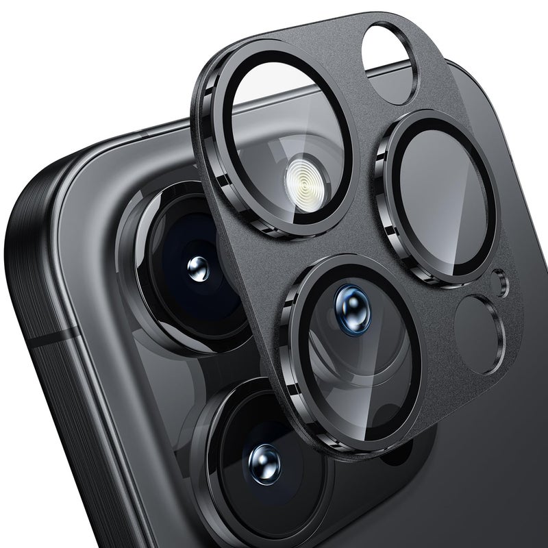 WSKEN for iPhone 16 Pro/iPhone 16 Pro Max Camera Lens Protector, [Military Grade Shatterproof] [Strong Adsorption] Metal Aluminum Alloy Tempered Glass Camera Screen Protector, Black Titanium - Image 1